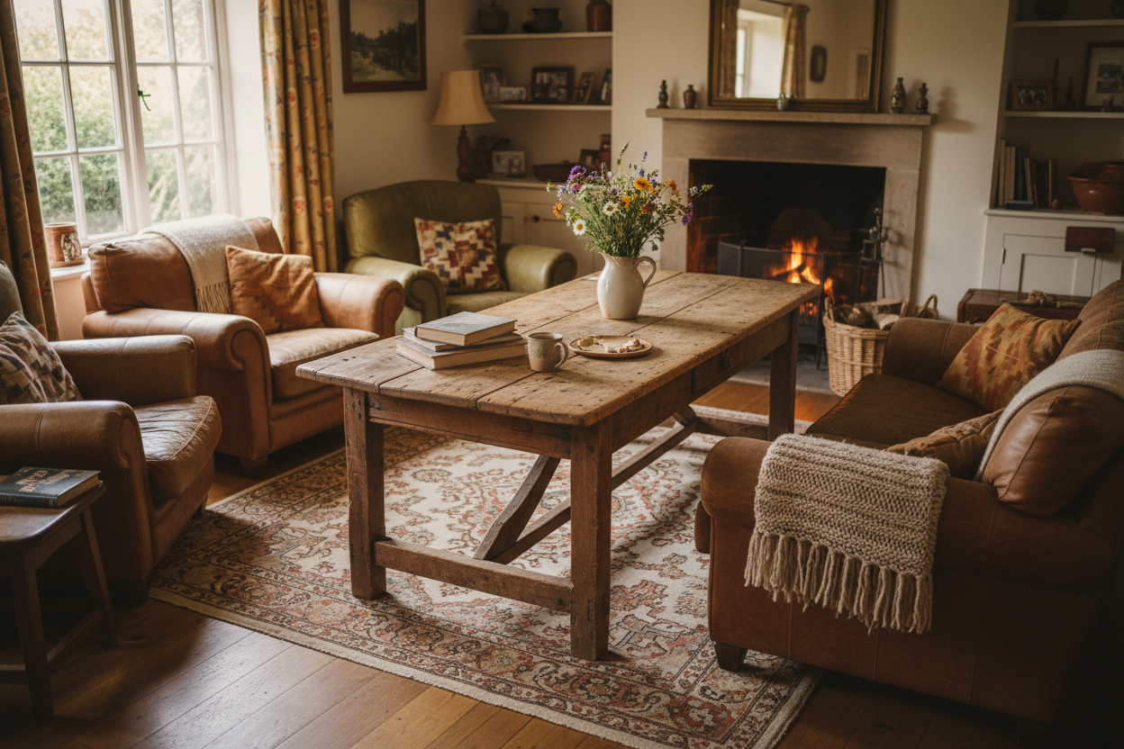 rustic table in homely corfortable setting